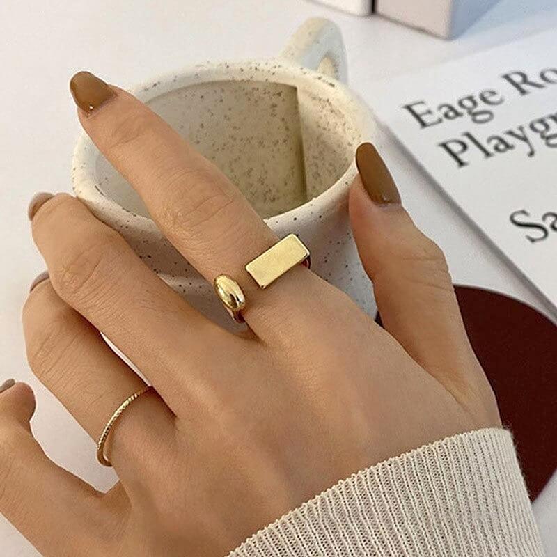 Liora Geometric Gold-Plated Adjustable Ring – Modern Silver Base
