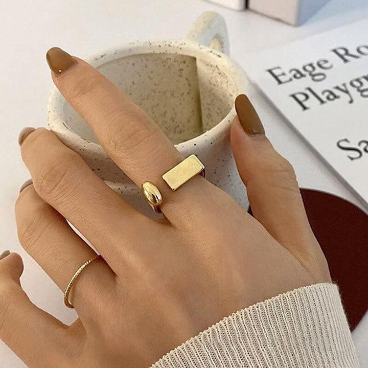 Liora Geometric Gold-Plated Adjustable Ring – Modern Silver Base