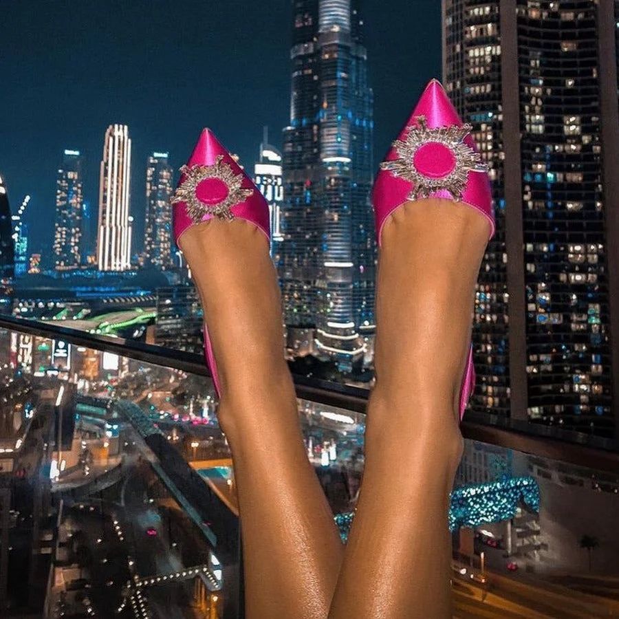 Elegant Crystal Pointed Toe Heeled Pumps with Cushioned Comfort