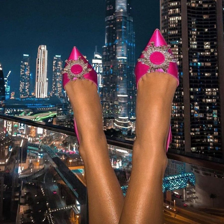 Elegant Crystal Pointed Toe Heeled Pumps with Cushioned Comfort