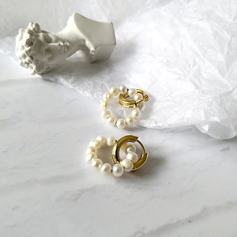 Elegant Double Circle Freshwater Pearl Earrings with 18K Gold Plating