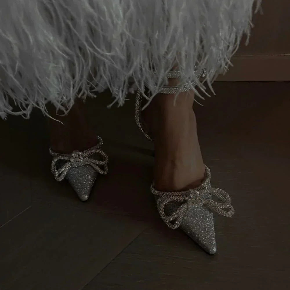 Liora Crystal Heels – Bow Wrap‑Around Design