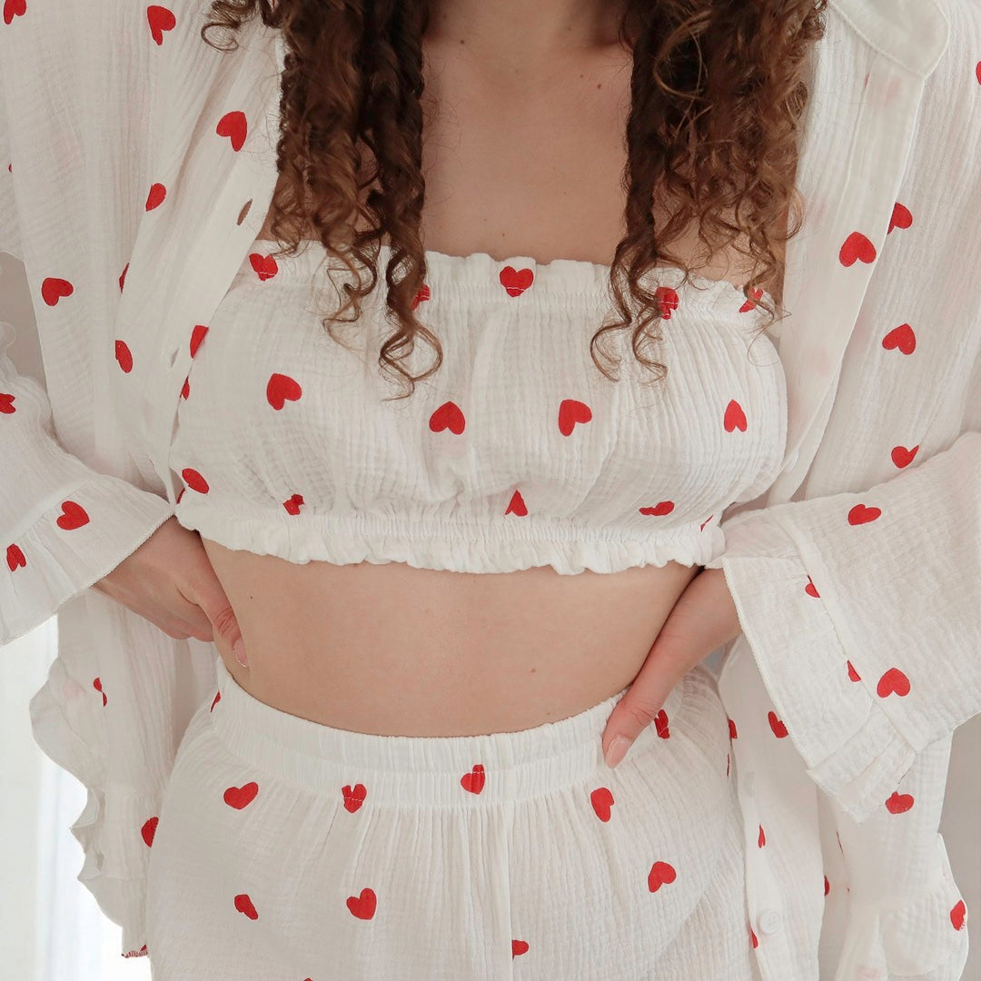 Liora 3-Piece Cotton Pajama Set – Soft Heart Print