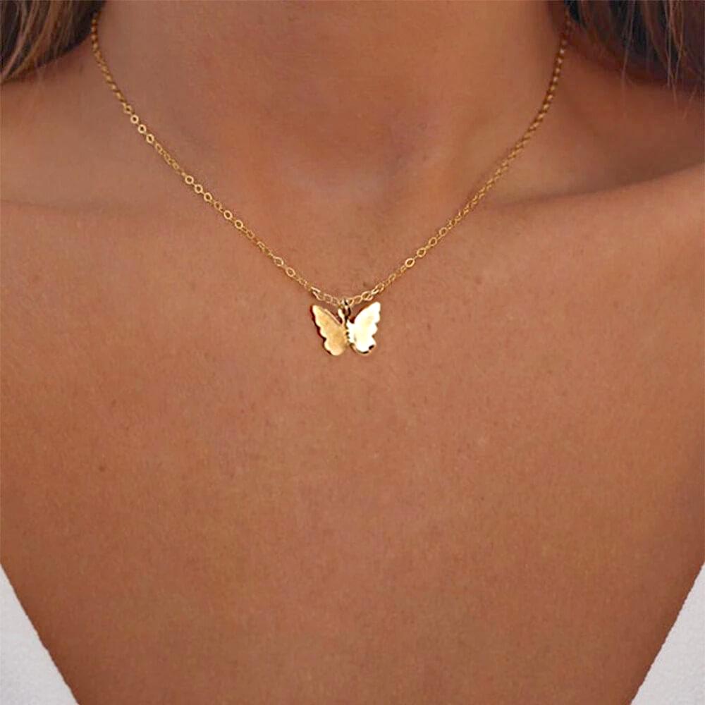 Liora Gold Butterfly Pendant Necklace – 14K Plated Elegant Charm