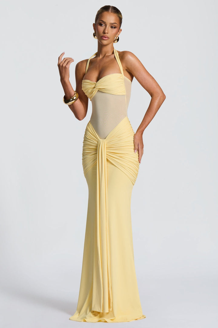 Vixen Golden Yellow Maxi Dress with Halter Neck