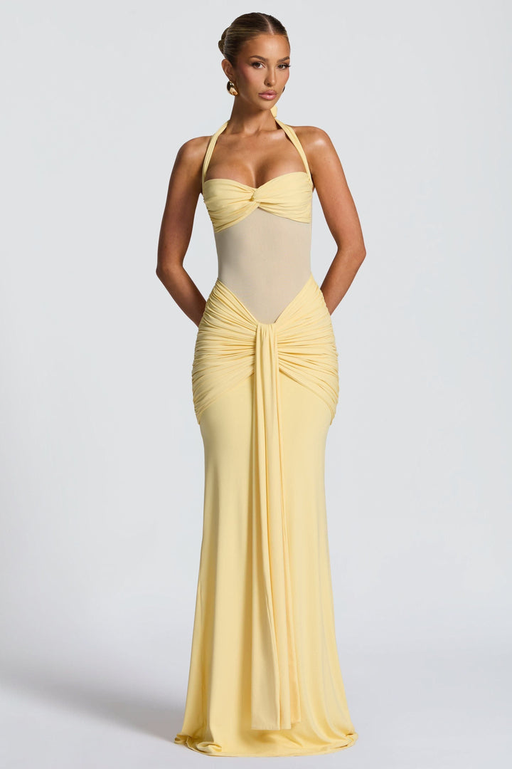 Vixen Golden Yellow Maxi Dress with Halter Neck