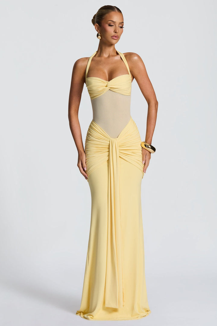 Vixen Golden Yellow Maxi Dress with Halter Neck